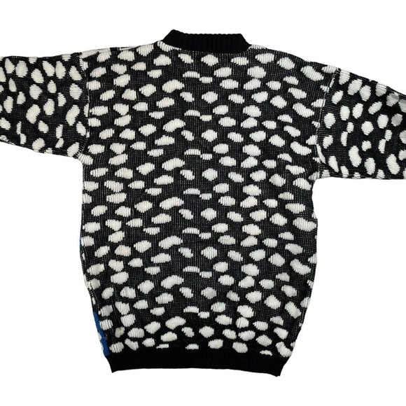 Vintage Abstract Design Sweater Pullover Blue Black 90s USA Knit Large Dog Heart - Picture 3 of 7